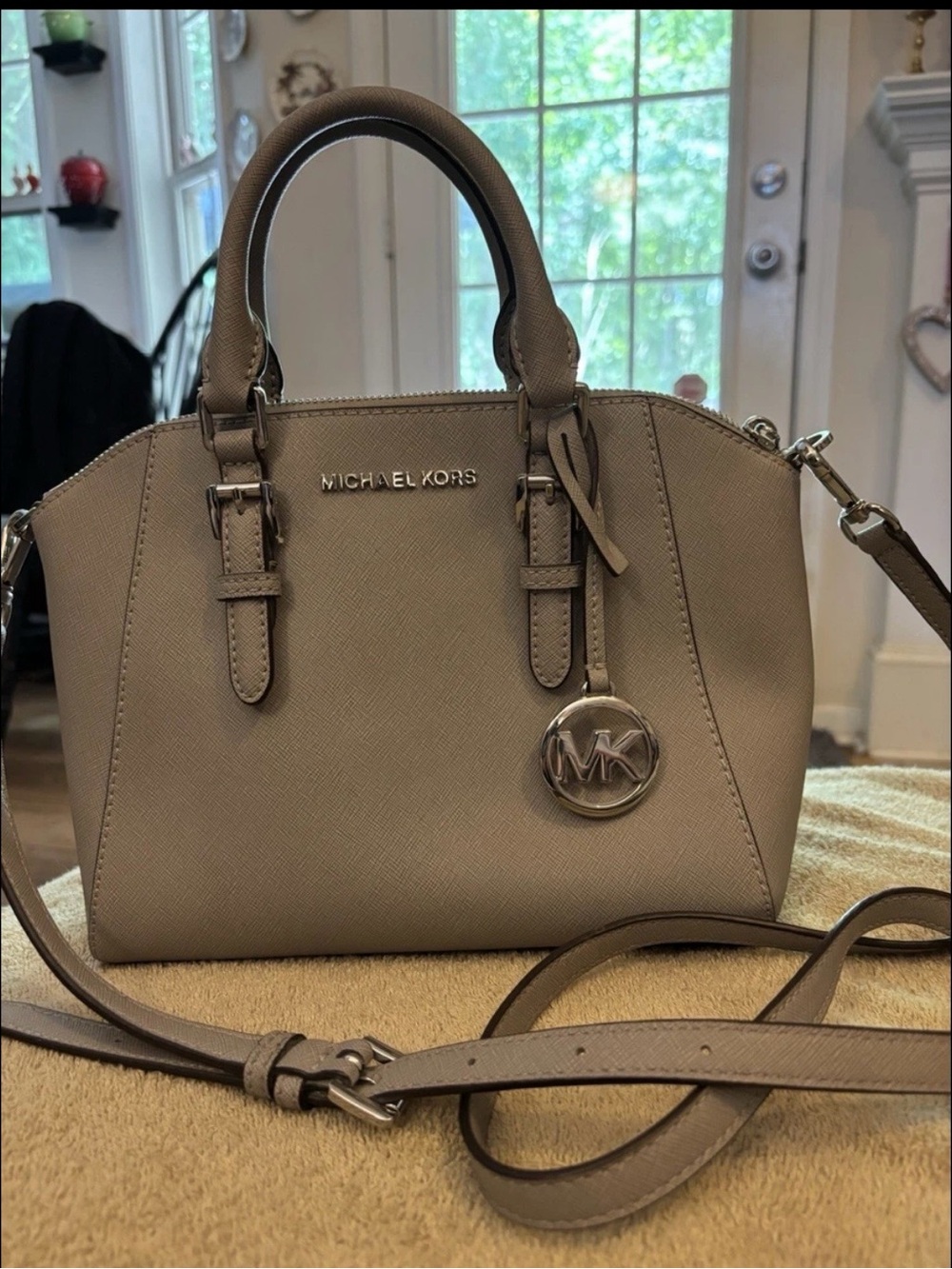 Michael Kors Light Grey Saffiano Leather Satchel